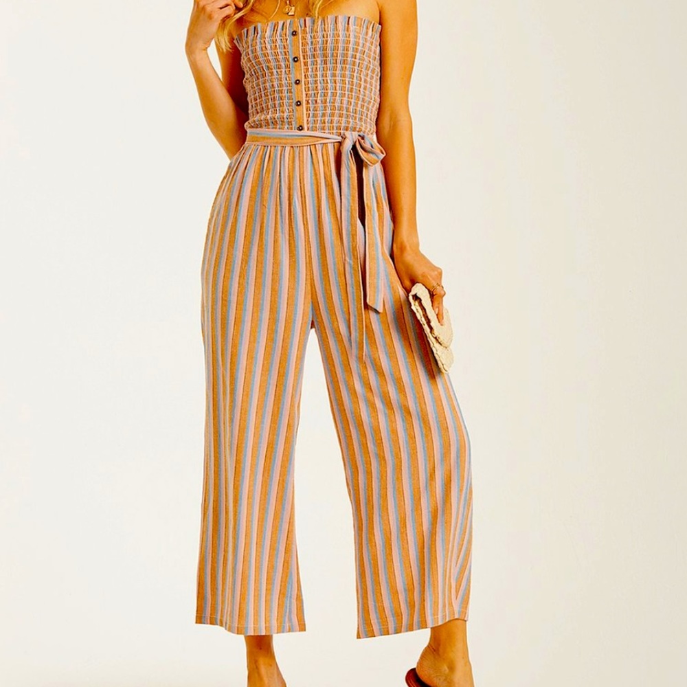 ❤️ Stripped Billabong Belted Sleeveless Jumpsuit